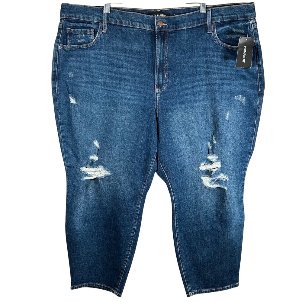 Permanent Womens Plus Size 30 High Rise Distressed Skinny Jeans Dark Wash New